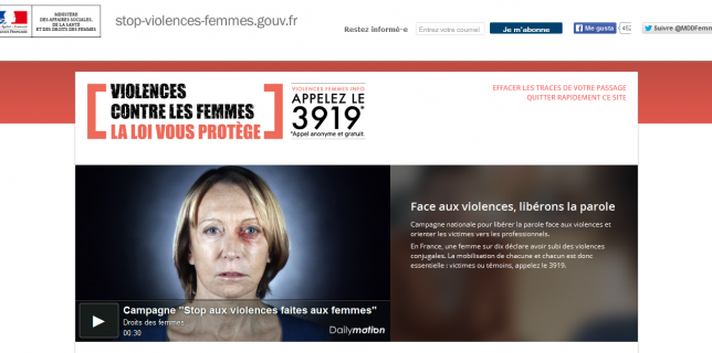 La página Stop violence contre les femmes.