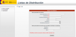 Formulario inscripción ministerio de Sanidad